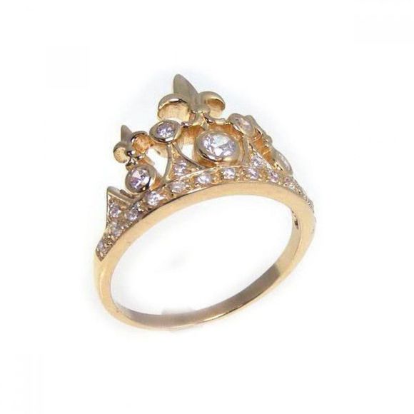 Maciel's Jewelry - Wholesale Sterling Silver 925 Gold Plated CZ Tiara Crown Ring Simulated Diamonds
